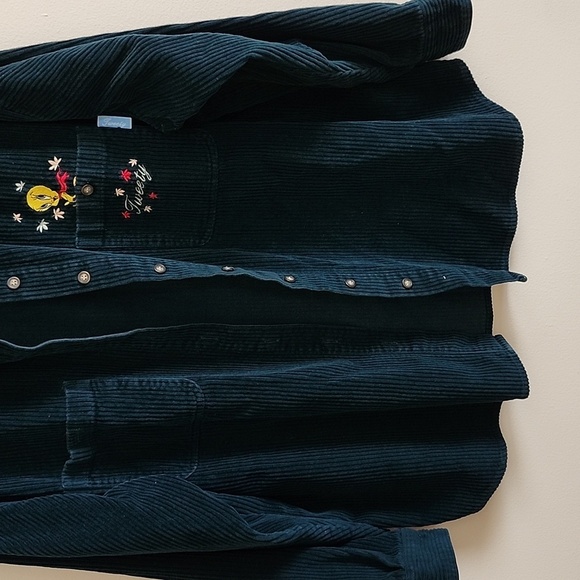 Looney Tunes Shirt Size XL Vintage Tweety Bird Hunter Green Corduroy Button-Up - Picture 3 of 10